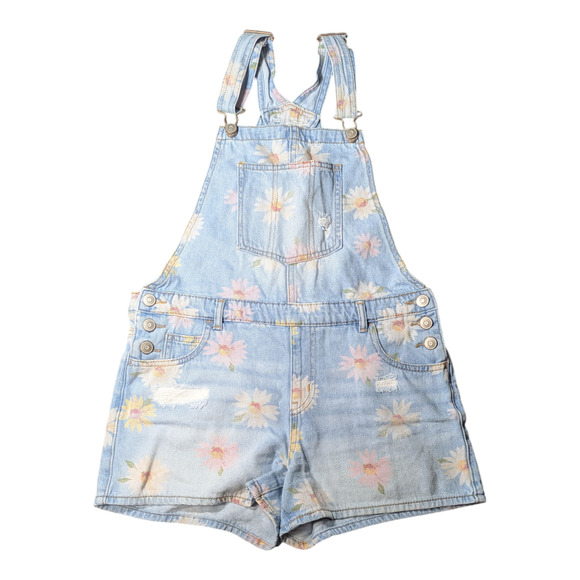 Wonder Nation- Girls Bibs - Floral Print Size XL 14-16 Pre-Owned Well Cared For - Picture 1 of 6